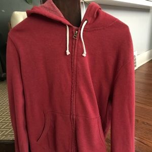 J CREW RED FLEECE ZIP UP HOODIE